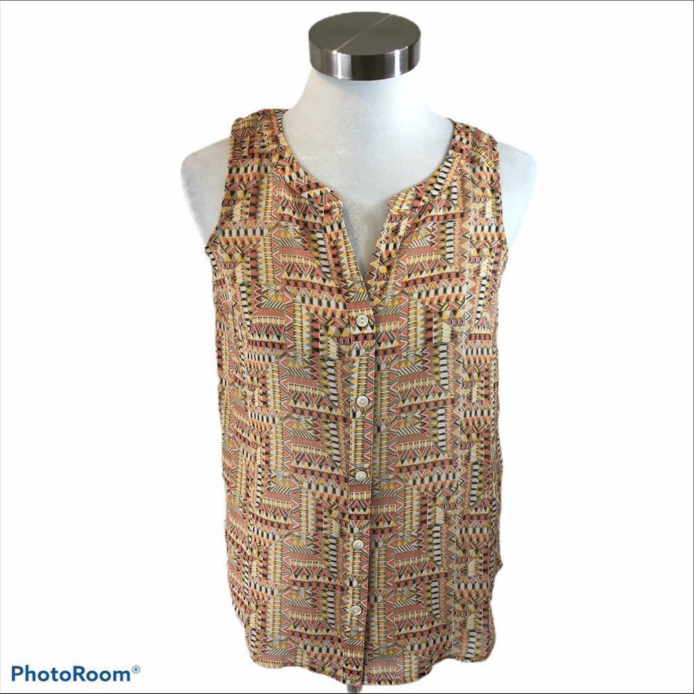 J. Jill Sheer Print Sleeveless Button Up Blouse